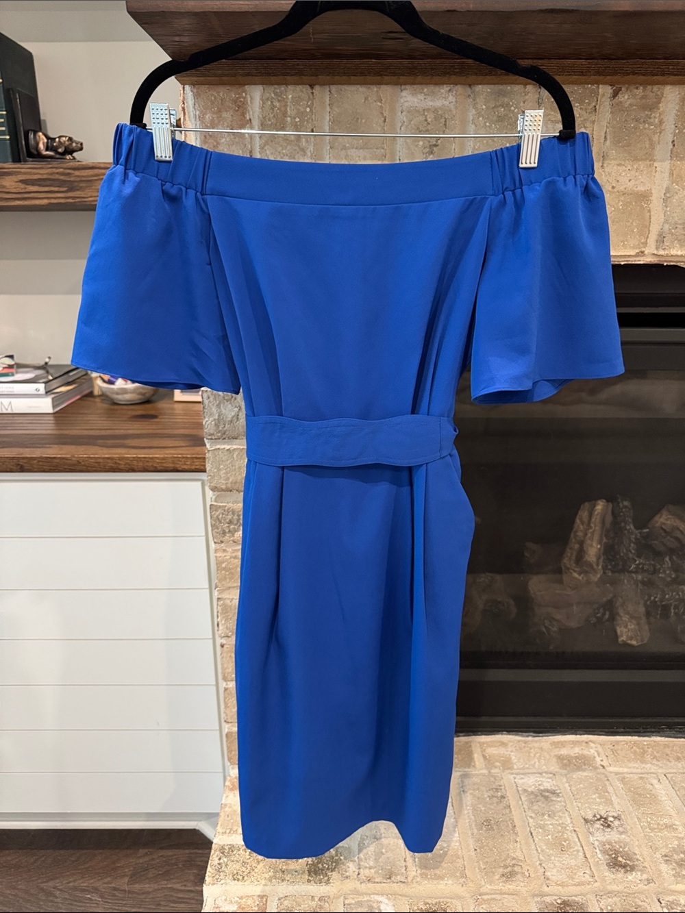 Eliza J Royal Blue One-Shoulder Sheath Dress with Waist Sash